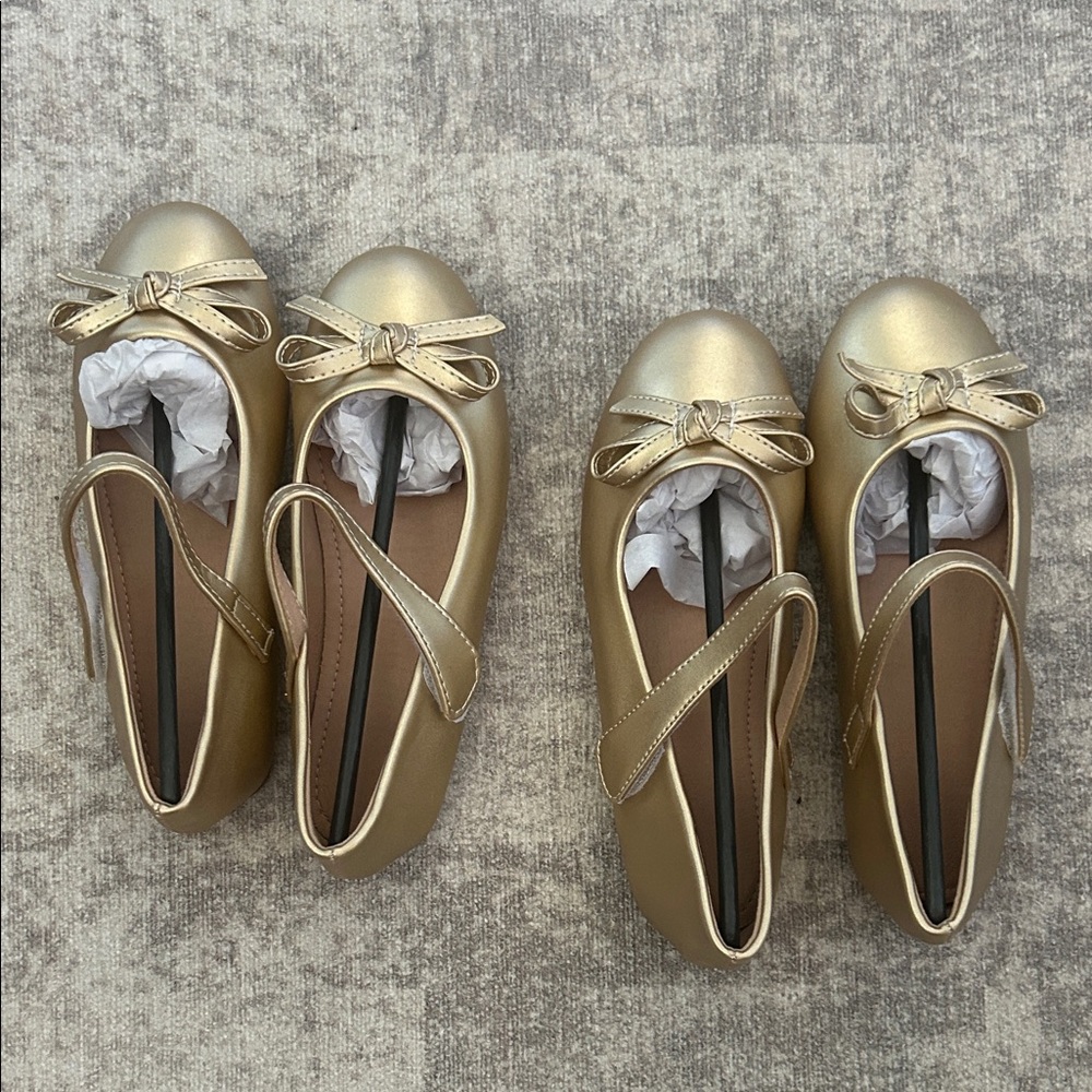 Gold Ballet Flats with Bow